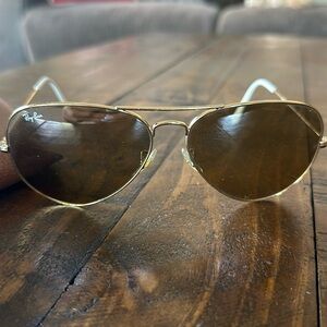 Ray Ban Aviator Sunglasses- only worn once. Gold/Brown